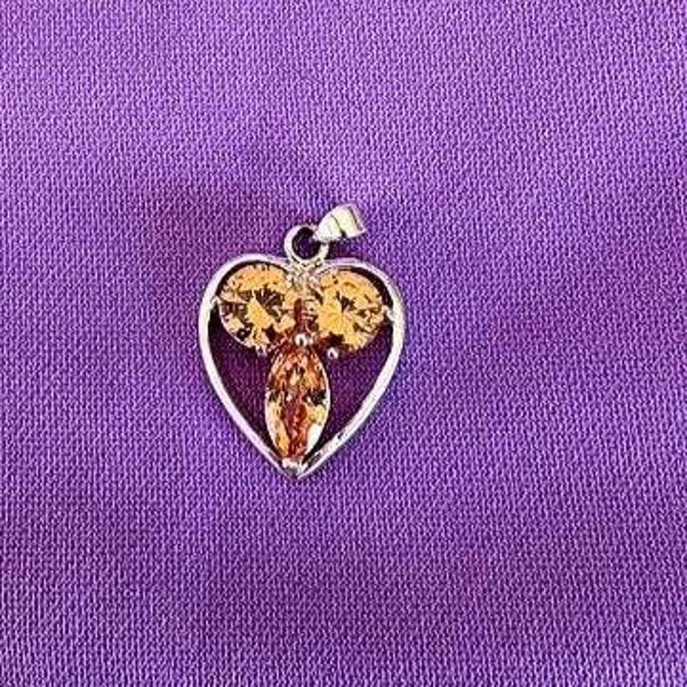 Sterling Silver Heart Pendant with Natural Citrine November Birthstone Jewelry